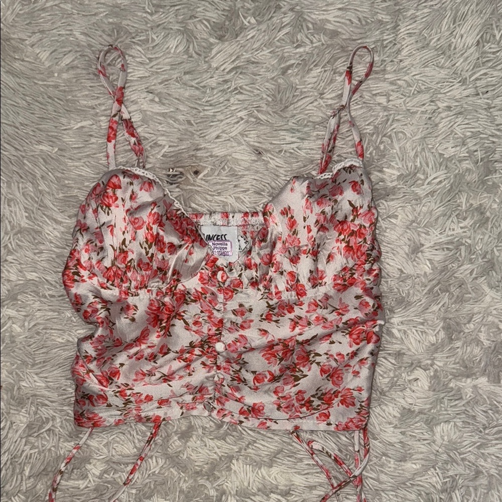Princess Polly Red and Pink Cropped Camisole with Tie Front and Fitted Style